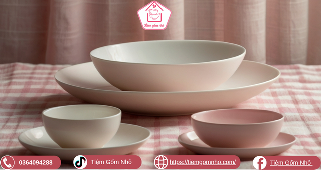 Bộ bát đĩa sứ xương trắng tinh tế, đơn giản 