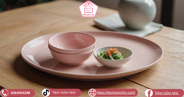 Đĩa sứ ngăn Bát Tràng pastel dễ thương