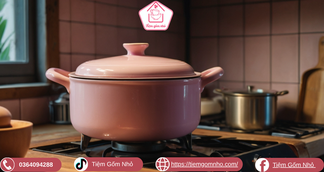 Nồi gốm sứ màu hồng pastel dễ thương
