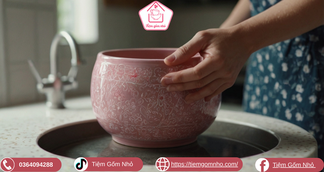 Vệ sinh nồi sứ dễ thương bằng mút mềm