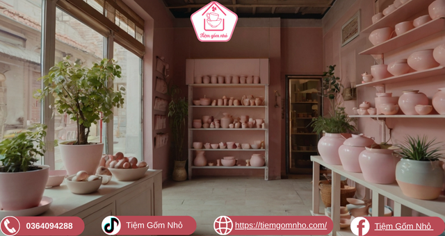 Tiệm gốm sứ dễ thương, bày bán nồi pastel
