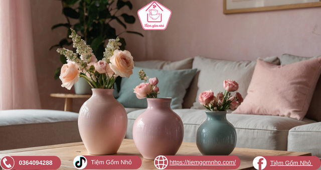 Bình hoa gốm sứ dễ thương trong phòng khách