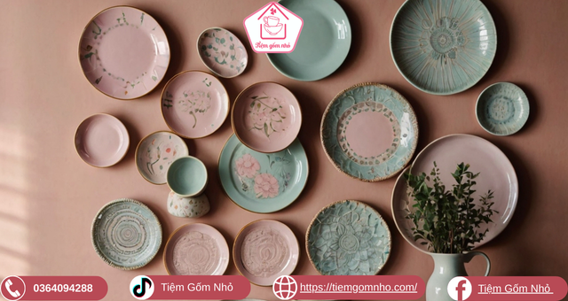 Đĩa gốm sứ dễ thương treo tường phòng khách