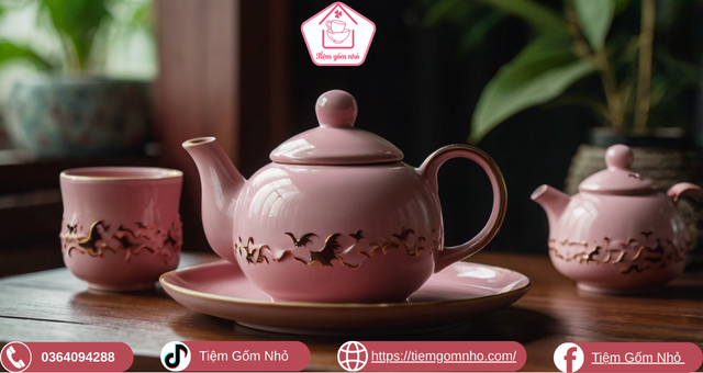 Bộ ấm chén gốm sứ Bát Tràng truyền thống
