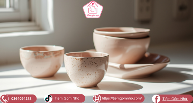 Gốm sứ trang trí góc bếp handmade màu hồng pastel