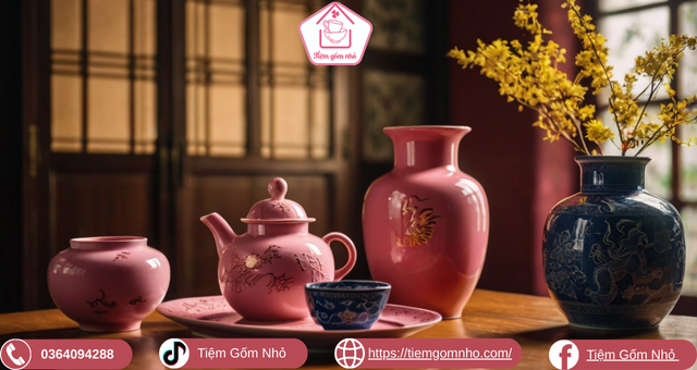 Các loại gốm sứ trang trí Tết màu hồng