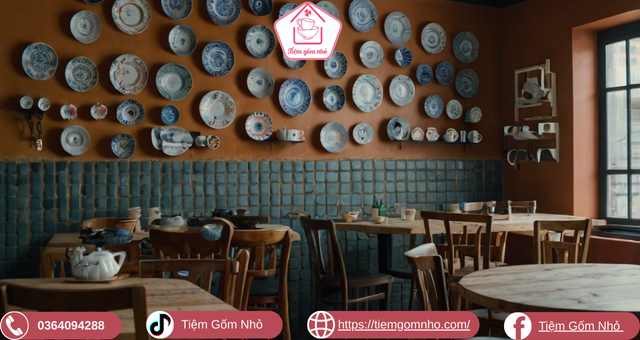 Gốm sứ và phong thủy nghệ thuật treo tường quán cà phê